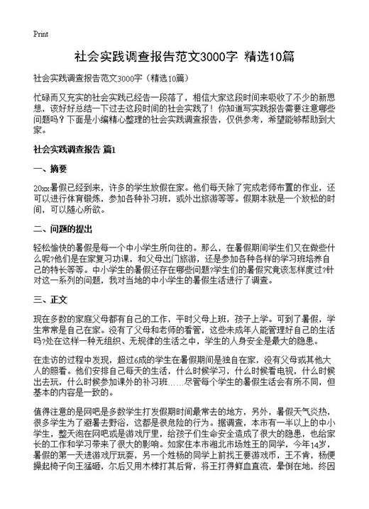 社会实践调查报告范文3000字
