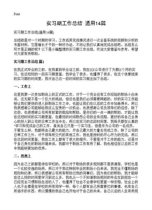 实习期工作总结