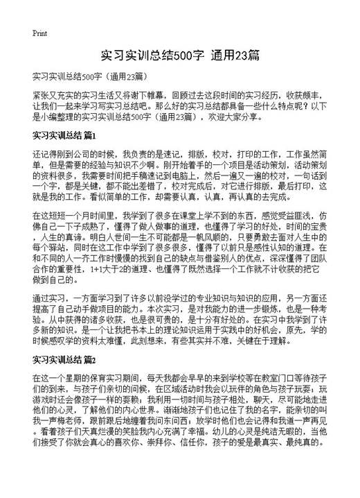 实习实训总结500字