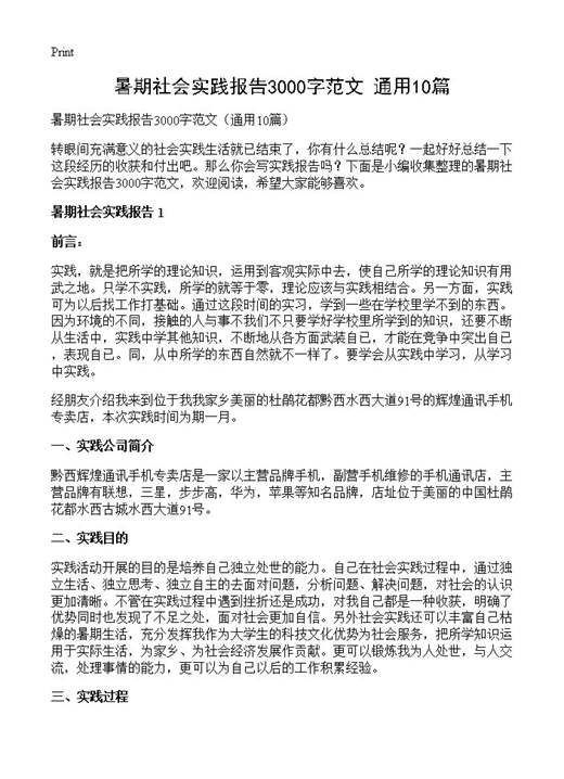 暑期社会实践报告3000字范文