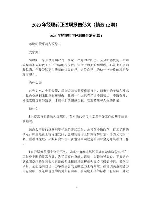 年经理转正述职报告范文(精选)