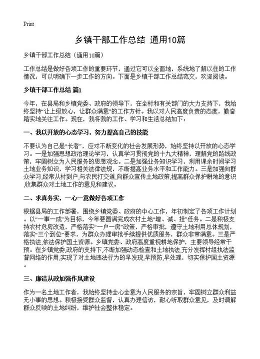 乡镇干部工作总结