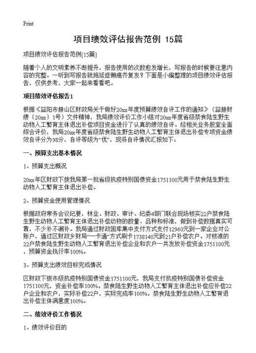 项目绩效评估报告范例