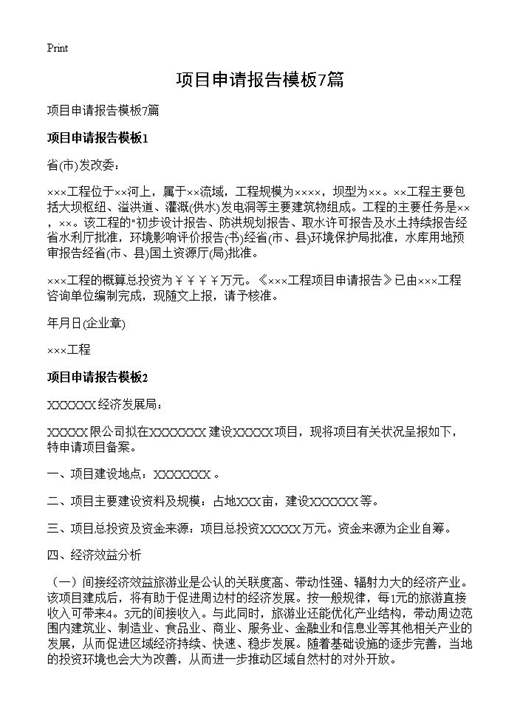 项目申请报告模板