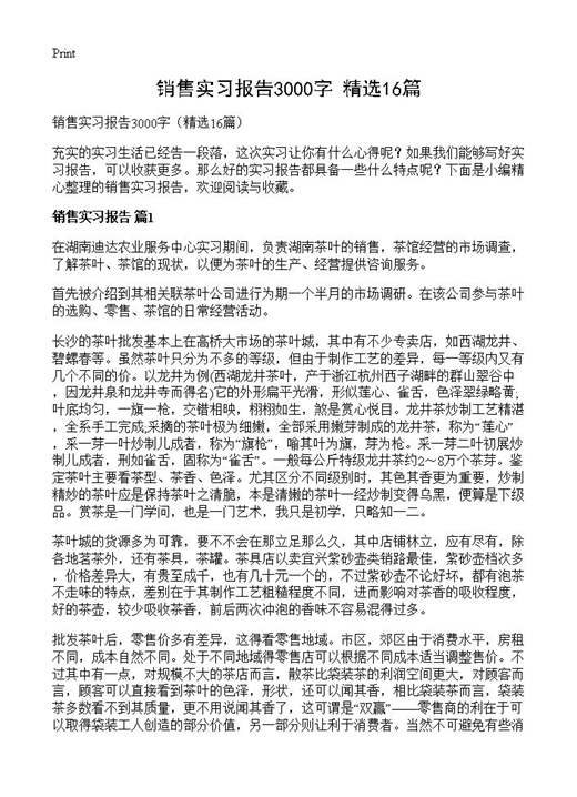 销售实习报告3000字