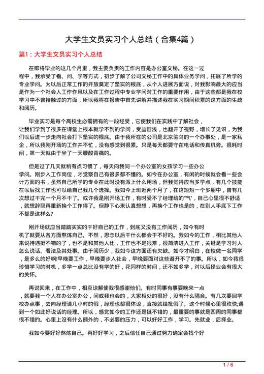 大学生文员实习个人总结