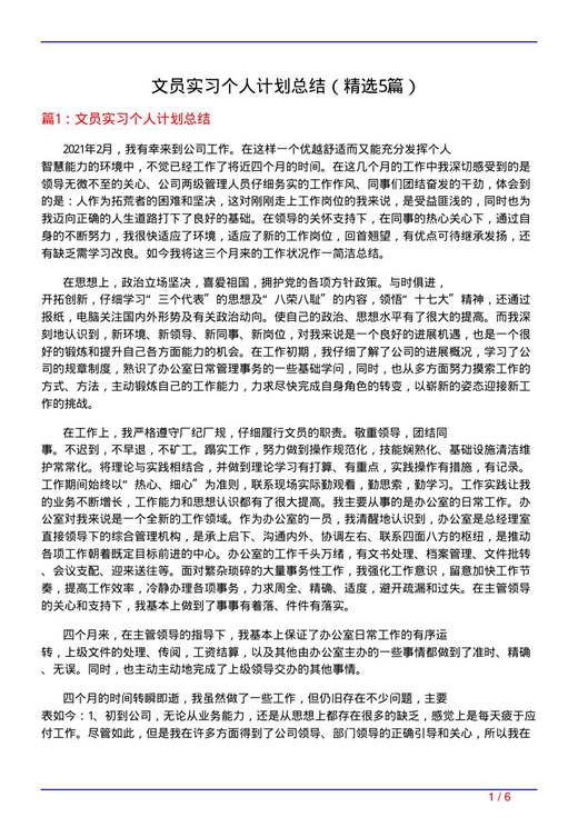 文员实习个人计划总结