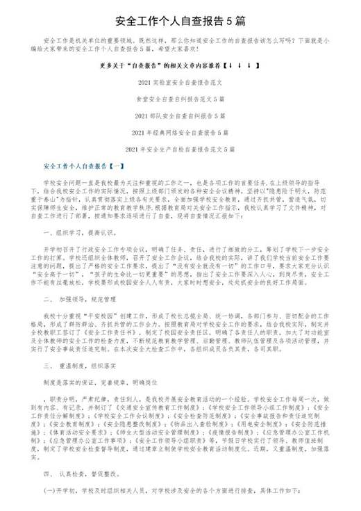 安全工作个人自查报告