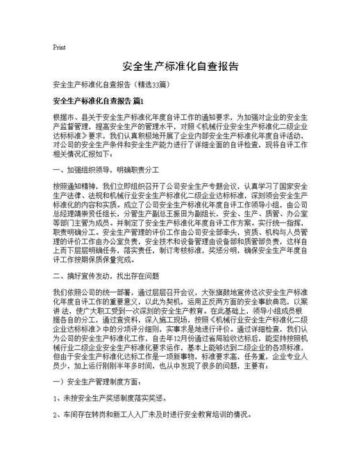 安全生产标准化自查报告