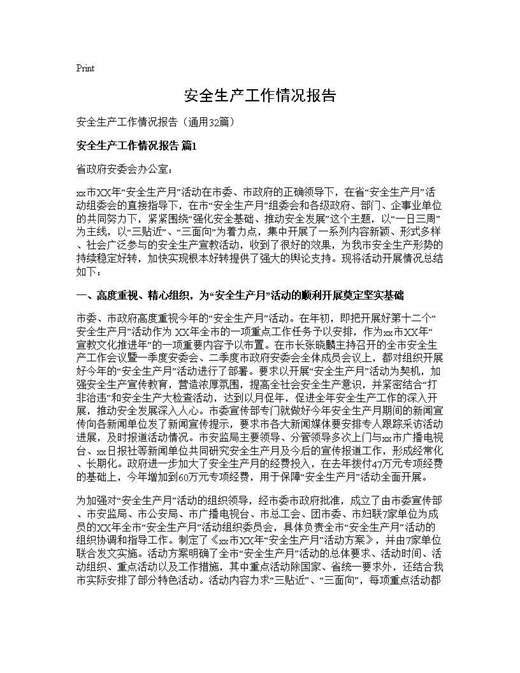 安全生产工作情况报告
