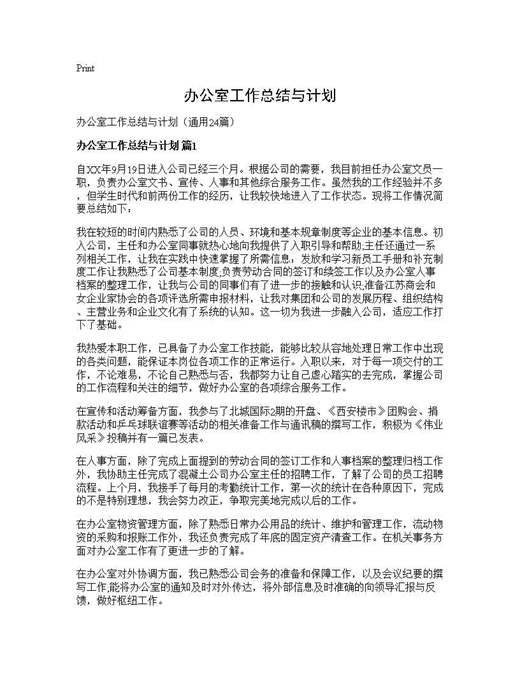 办公室工作总结与计划