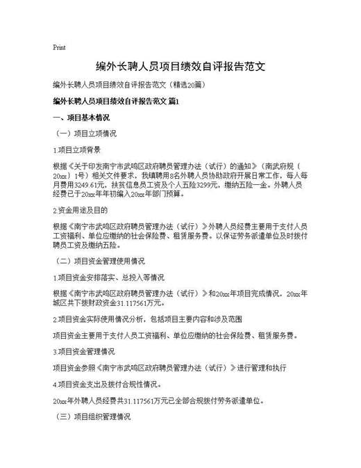 编外长聘人员项目绩效自评报告范文