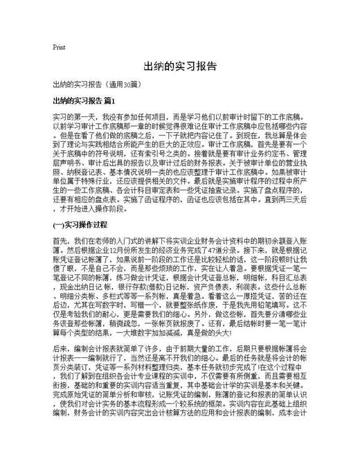 出纳的实习报告