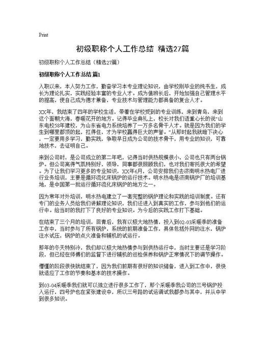 初级职称个人工作总结(精选)