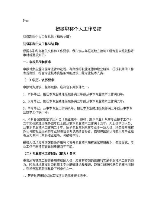 初级职称个人工作总结