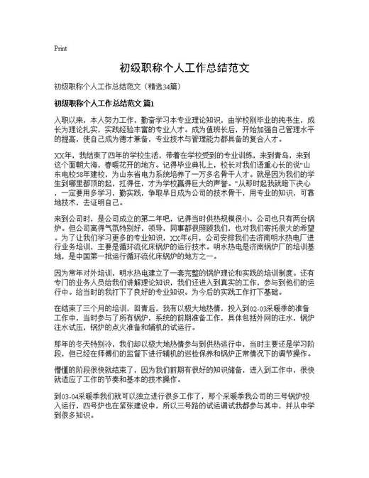 初级职称个人工作总结范文