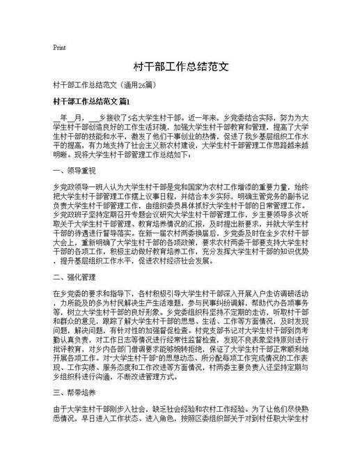 村干部工作总结范文
