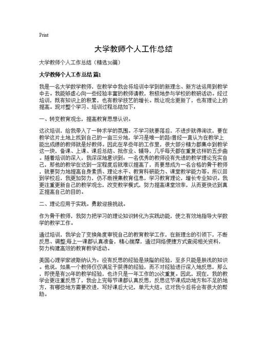 大学教师个人工作总结