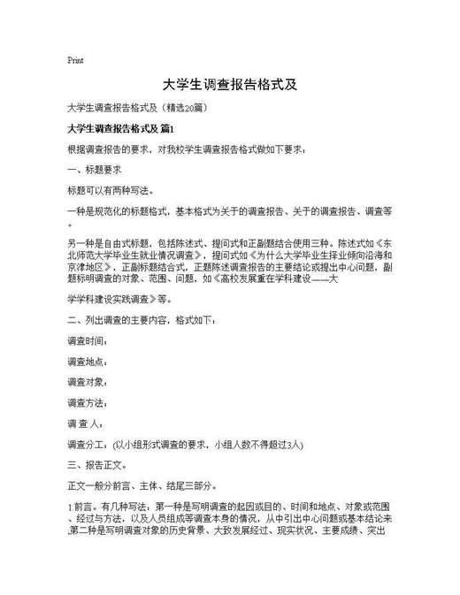 大学生调查报告格式及