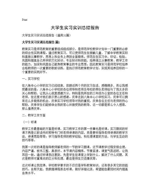 大学生实习实训总结报告