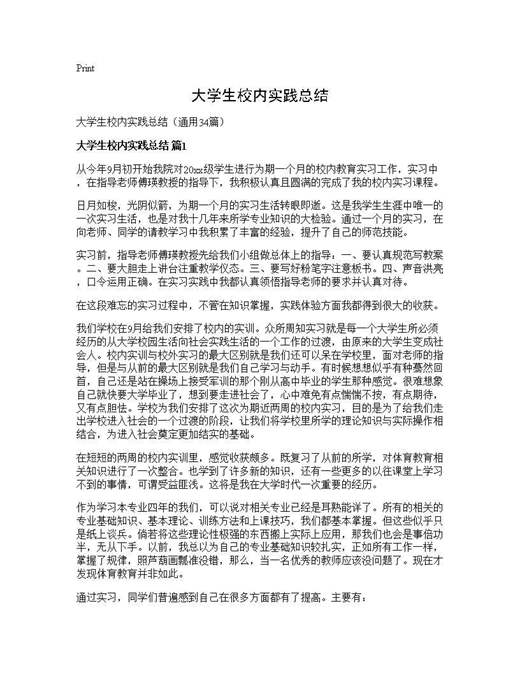 大学生校内实践总结