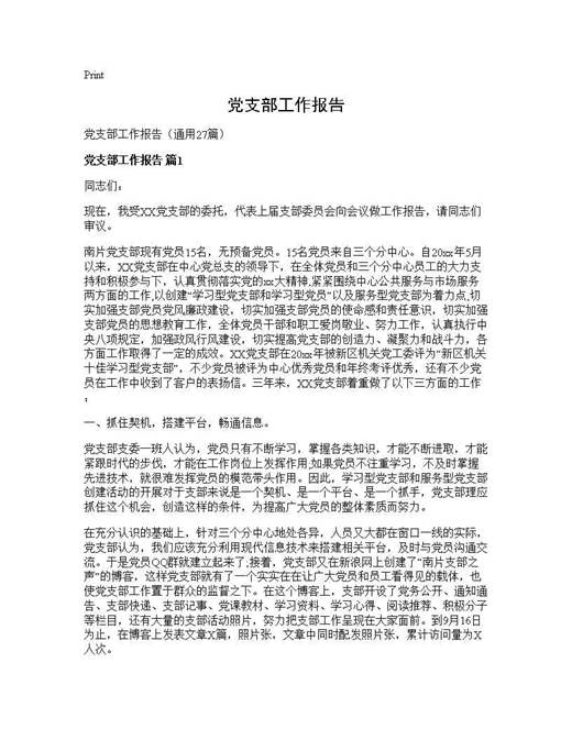 党支部工作报告