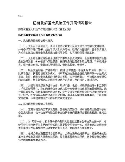 防范化解重大风险工作开展情况报告