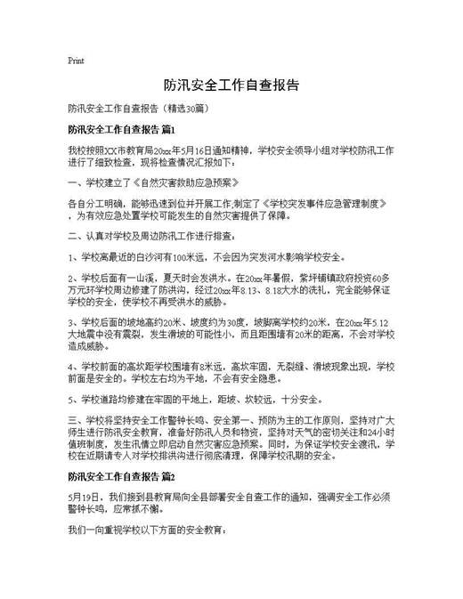 防汛安全工作自查报告