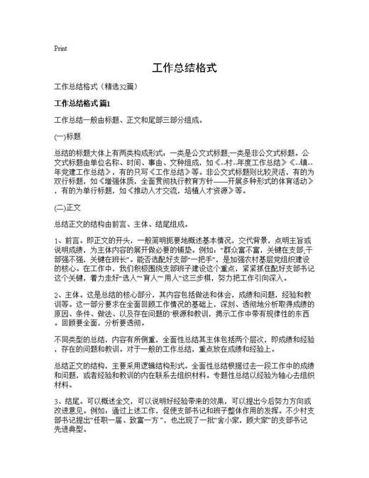 工作总结格式