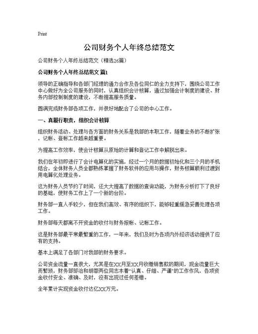 公司财务个人年终总结范文