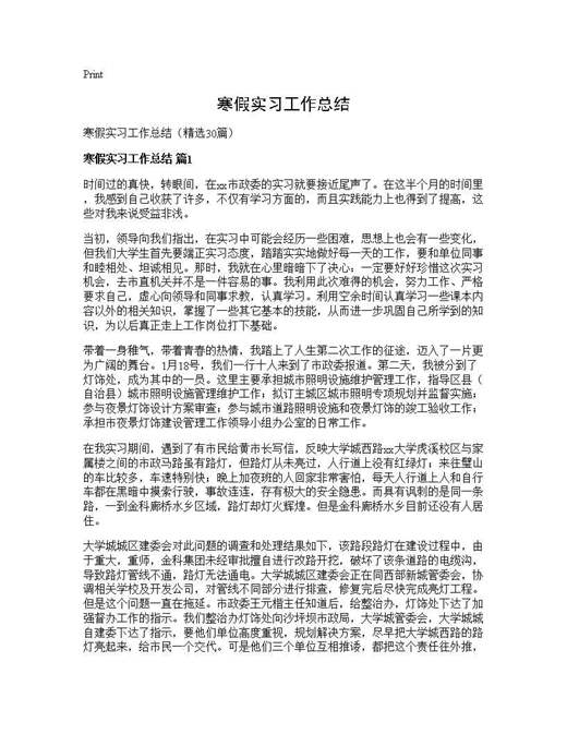 寒假实习工作总结