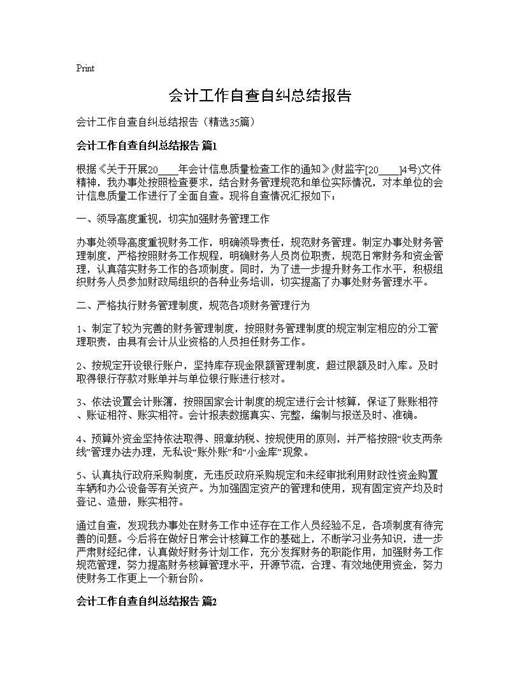 会计工作自查自纠总结报告