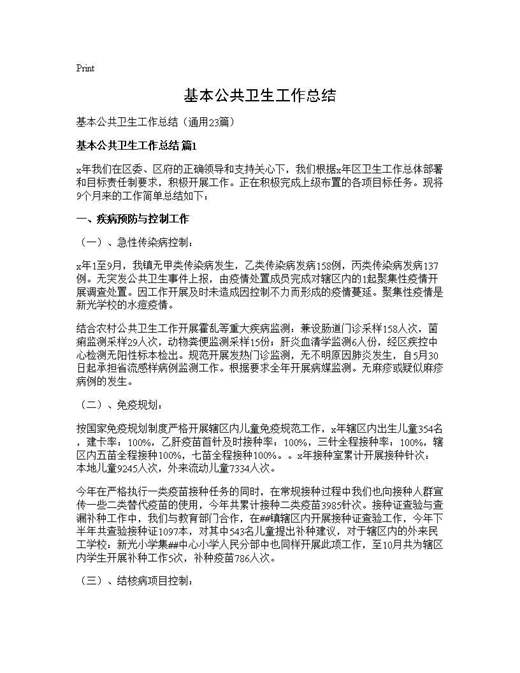 基本公共卫生工作总结