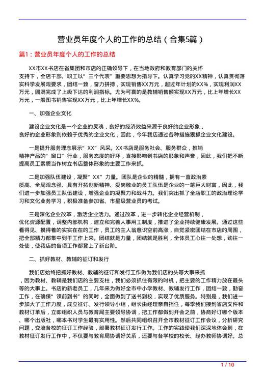 营业员年度个人的工作的总结