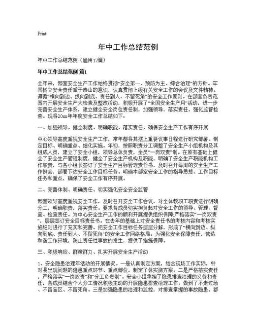 年中工作总结范例