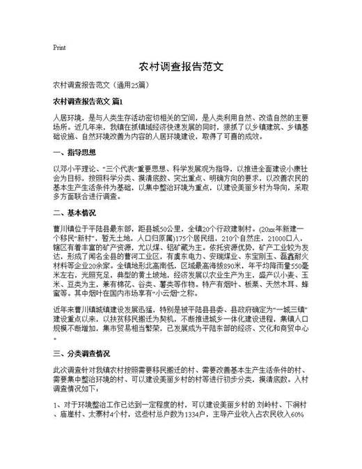 农村调查报告范文