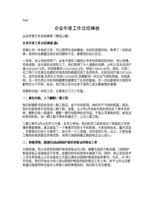 企业年度工作总结模板