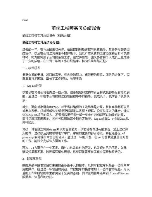 前端工程师实习总结报告