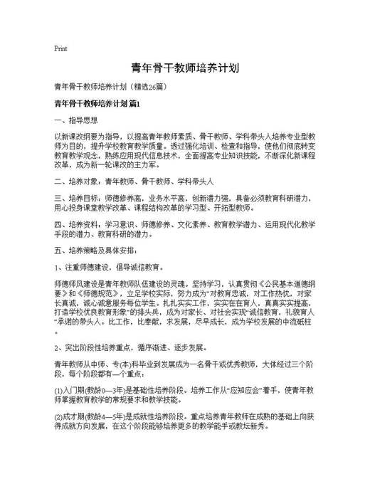 青年骨干教师培养计划