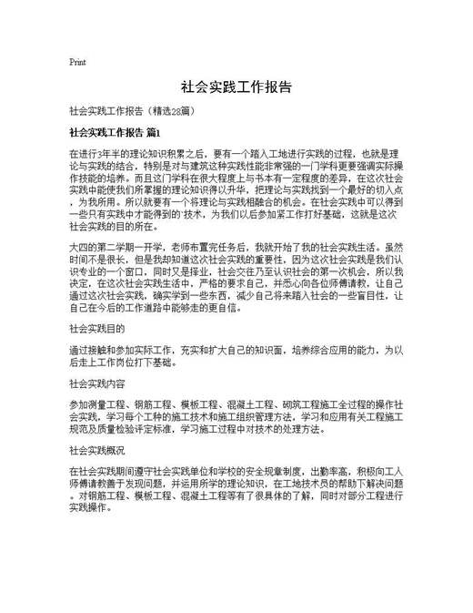 社会实践工作报告
