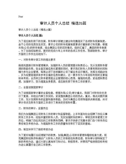 审计人员个人总结(精选)