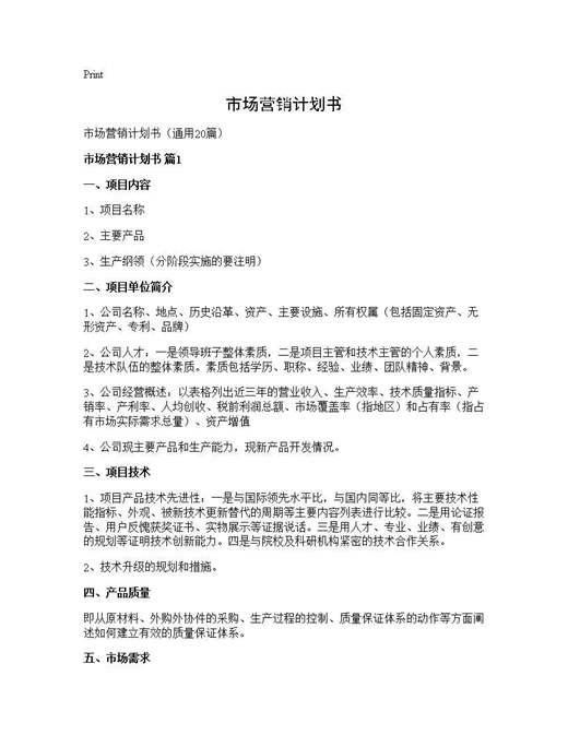 市场营销计划书