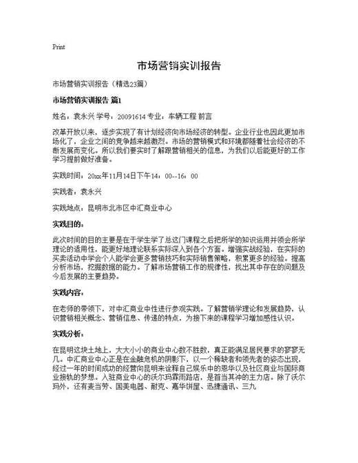 市场营销实训报告