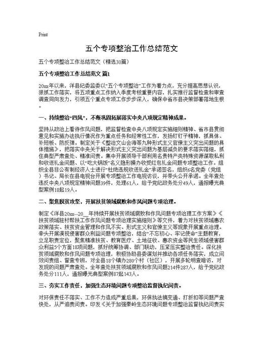 五个专项整治工作总结范文