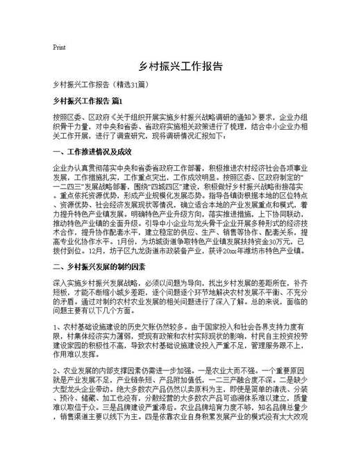 乡村振兴工作报告