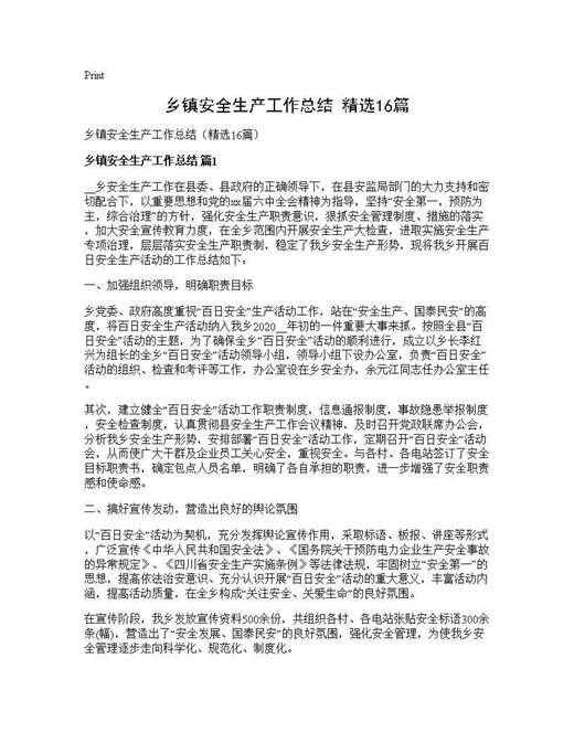 乡镇安全生产工作总结(精选)