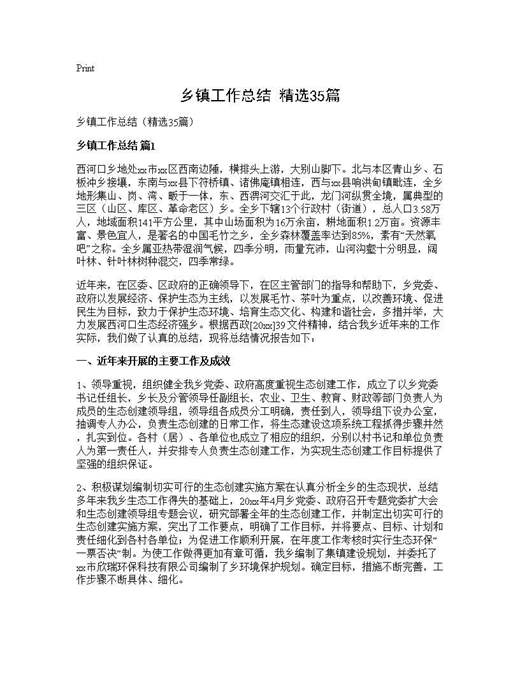 乡镇工作总结(精选)