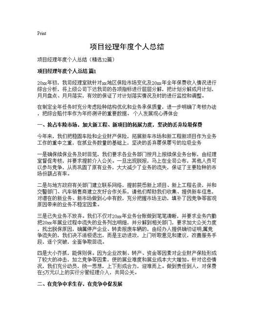 项目经理年度个人总结