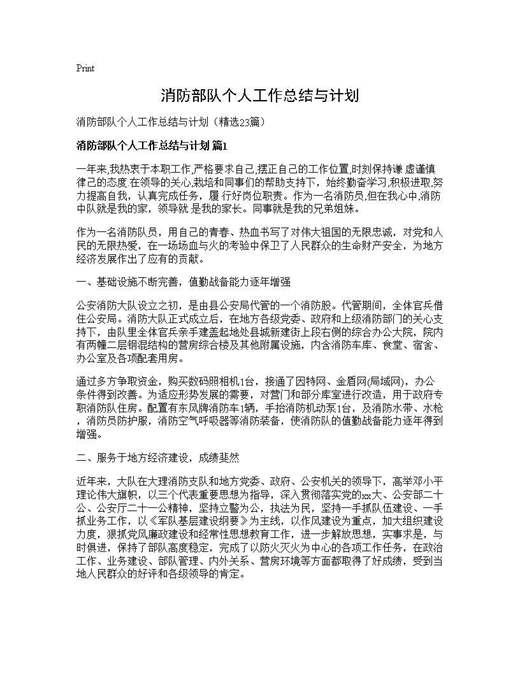 消防部队个人工作总结与计划