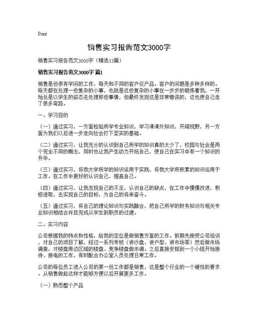 销售实习报告范文3000字